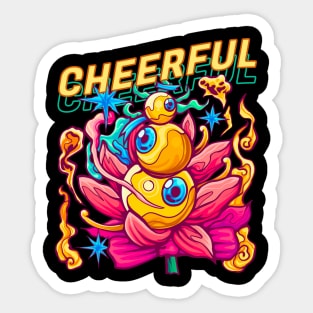 Cheerful Eyes and Red Flower Sticker